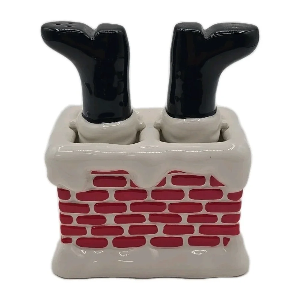 Dept 56 Ceramic Christmas Santa in Chimney Salt & Pepper Shaker Set for Holidays
